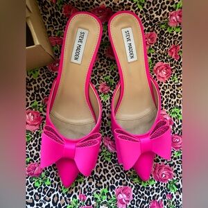 Steve Madden Method Bow Mule Shoes Hot Pink Satin NWT 8.5
